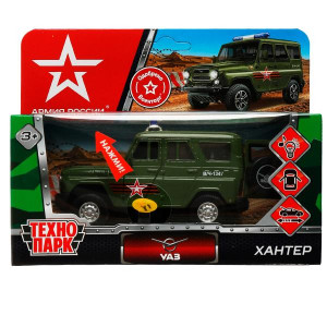 ТМ Технопарк. Машина металл свет-звук UAZ HUNTER АРМИЯ РОССИИ 12 см 338203