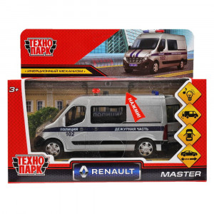 ТМ Технопарк. Машина металл свет-звук RENAULT master ПОЛИЦИЯ 14 см, 326460
