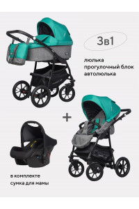 Коляска 3 в 1 Riko Basic Bella 03 серый-малахит