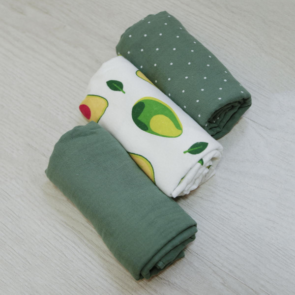 BAMBOLA Комплект из 3 -х пеленок мусл/флан (2) 130100/(1) 12090 Сосна/С/Ав