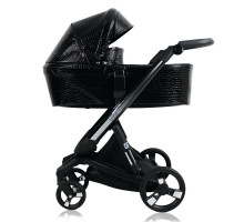 IBEBE Коляска 2 в1I-Stop Leather короб+прогулка Crocodile Black/Black(2 места)