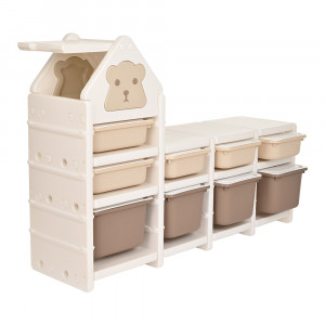 PITUSO Стеллаж для игрушек с ящиками SuperBox Сream white+camel/Кремовый,136x38x95 см