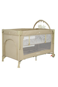 PITUSO Манеж-кровать Valencia, Beige/Бежевый,опуск.бортик, 2 уровня,лаз на молнии