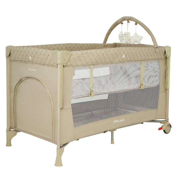 PITUSO Манеж-кровать Valencia, Beige/Бежевый,опуск.бортик, 2 уровня,лаз на молнии