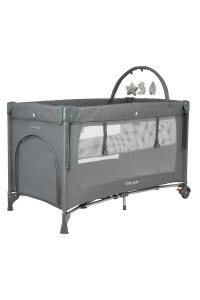 PITUSO Манеж-кровать Valencia, Grey/серый,опуск.бортик, 2 уровня,лаз на молнии