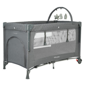PITUSO Манеж-кровать Valencia, Grey/серый,опуск.бортик, 2 уровня,лаз на молнии