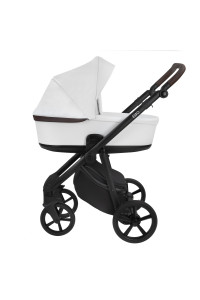 ROAN Коляска 2 в1 Esso короб + прогулка Кожа White/Black/руч.Тем.коричневый(2 места)