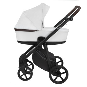 ROAN Коляска 2 в1 Esso короб + прогулка Кожа White/Black/руч.Тем.коричневый(2 места)