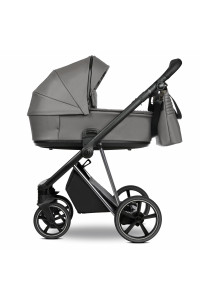 ROAN Коляска 2 в1 Sol короб + прогулка Кожа Glacier Gray/Nickel/руч.Black/к.Black(2 места)