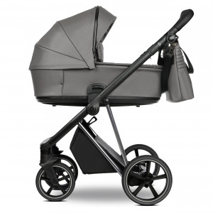 ROAN Коляска 2 в1 Sol короб + прогулка Кожа Glacier Gray/Nickel/руч.Black/к.Black(2 места)