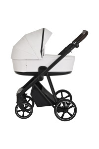 ROAN Коляска 2 в1 Sol короб + прогулка Кожа White/Black/руч.Тем.коричневый(2 места)