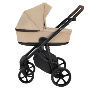 ROAN Коляска 2 в1 Essol короб + прогулка Кожа Caramel/Black/руч.Тем.коричневый(2 места)