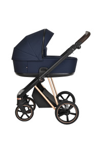 ROAN Коляска 2 в1 Sol Luxury короб + прогулка Mystic Blue/Rose Gold/руч.Тем.Коричневый(2 места)