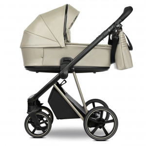 ROAN Коляска 2 в1 Sol короб + прогулка Кожа Almond Sugar /Champagne/руч.Black/к.Black(2 места)