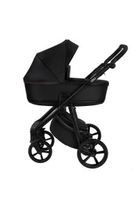 ROAN Коляска 2 в1 Esso короб + прогулка Кожа Black /Black/руч.Черный(2 места)
