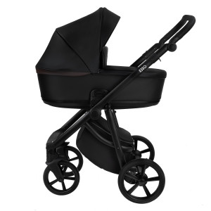 ROAN Коляска 2 в1 Esso короб + прогулка Кожа Black /Black/руч.Черный(2 места)