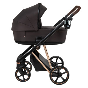 ROAN Коляска 2 в1 Sol Luxury  короб + прогулка Choco/Rose Gold/руч.Тем.Коричневый(2 места)
