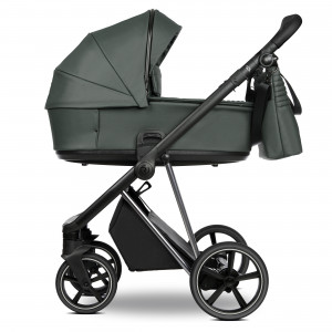 ROAN Коляска 2 в1 Sol короб + прогулка Кожа Atlantic Deep/Nickel/руч.Black/к.Black(2 места)