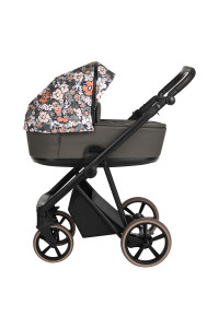 ROAN Коляска 2 в1 Sol короб + прогулка Flowers Forest Clearing/Black руч.Коричневый 