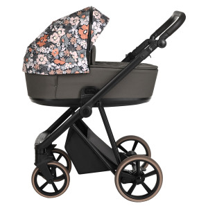ROAN Коляска 2 в1 Sol короб + прогулка Flowers Forest Clearing/Black руч.Коричневый 