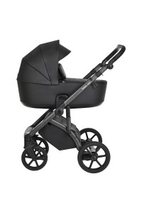 ROAN Коляска 2 в1 Bass Next короб + прогулка Кожа Black/Black/руч.Черный(2 места)