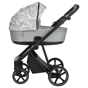 ROAN Коляска 2 в1 Sol короб + прогулка Flowers Gray/Black/руч.Черный (2 места)